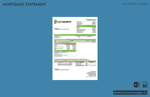 Hypothekenauszug der Indonesia Bank Bengkulu als Word- und PDF-Beispielvorschau